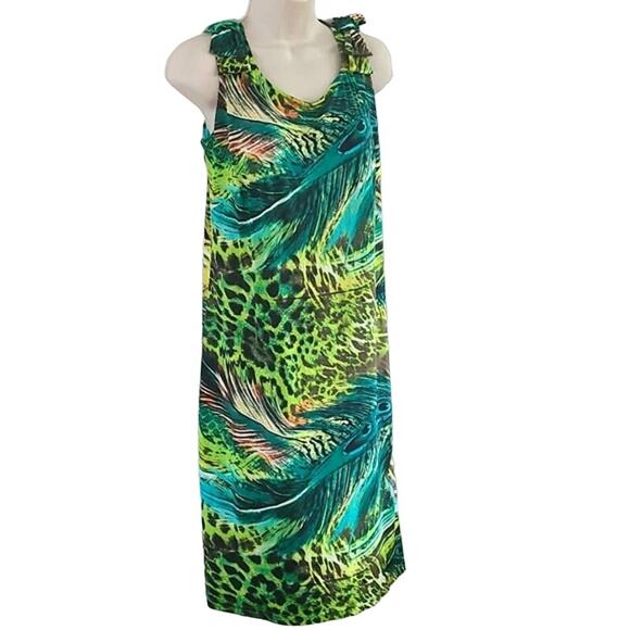 Prodotto Da Bay Green Tropical Feather Print Sleeveless Dress Size Large - Picture 6 of 9